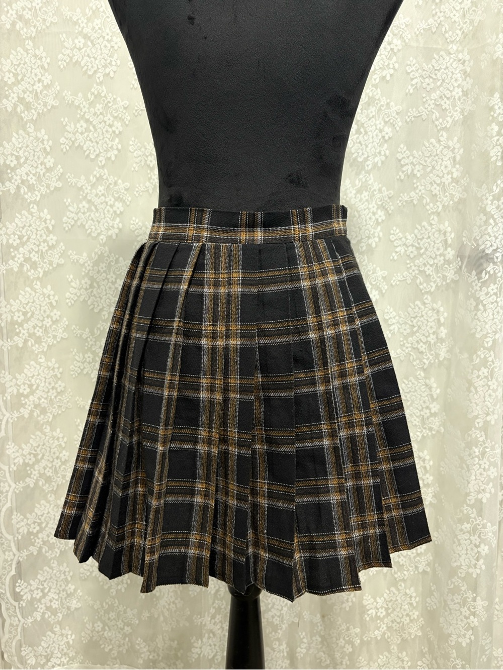 SHEIN Black and Brown Plaid Pleated Skater Skirt - Picture 2 of 5